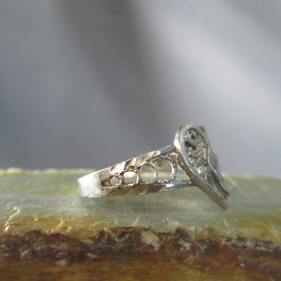 Sterling Heart Ring, Artisan Silver Sculpture & Filigree - Picture 4 of 7